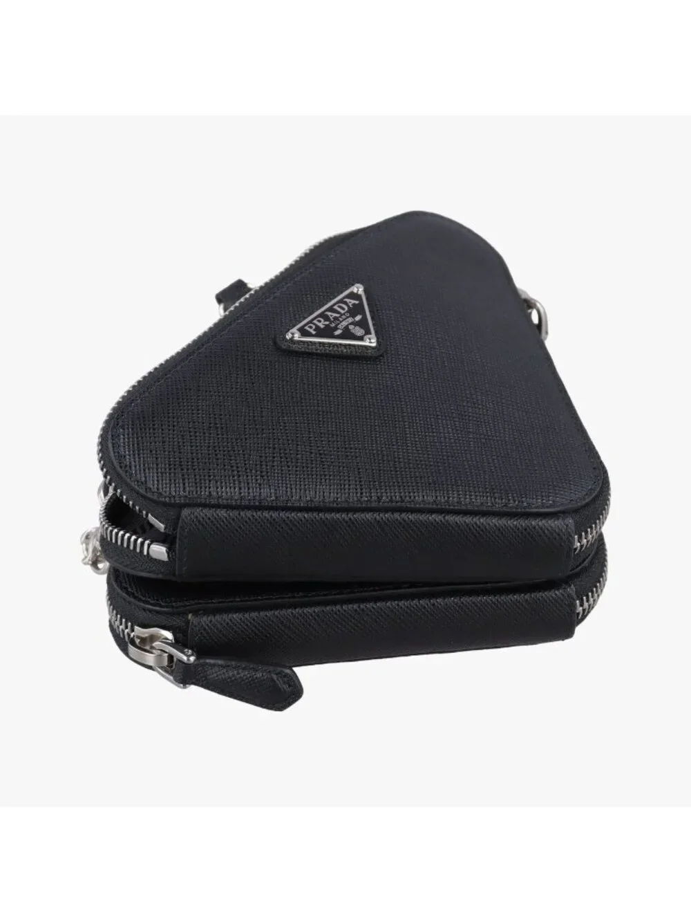 Prada Triangle Logo Black Saffiano Leather 62 Shoulder